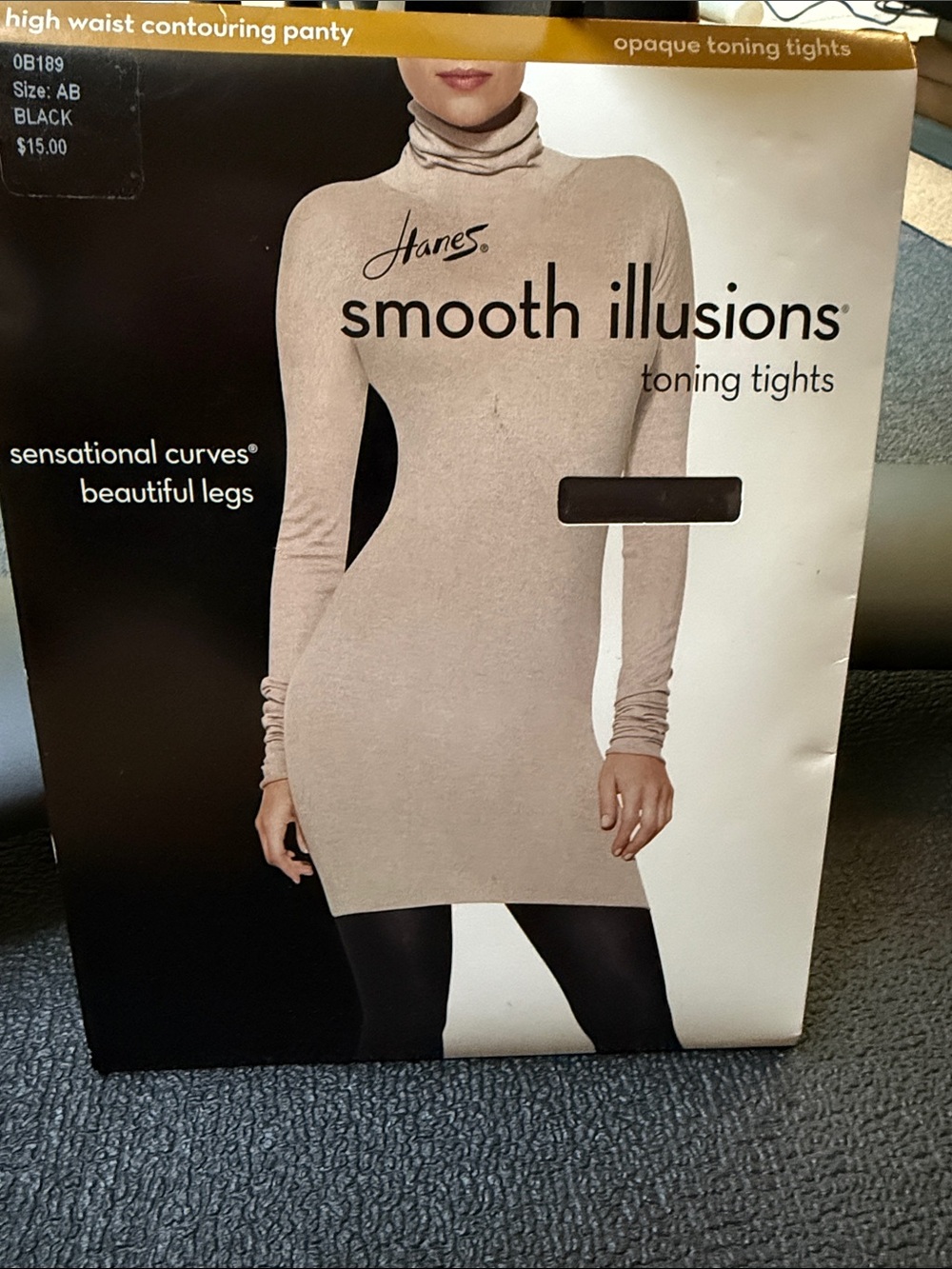 Hanes Black Smooth Illusions Toning Tights size AB